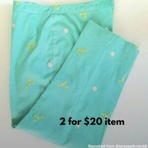 Lilly Pulitzer "Lobster & Daisy" Crop Pants in Light Turquoise Size 12